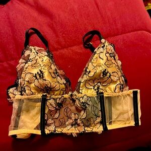 Victoria's Secret Floral Lace Bralette - Black and Gold